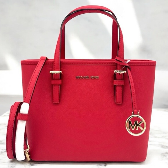 Michael Kors Jet Set Travel Extra-Small Top Zip Tote Bag Red/Gold - Picture 1 of 11
